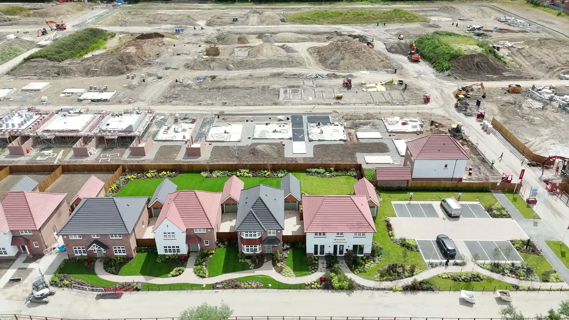 Aerial view of a new build housing development Snag Surveys