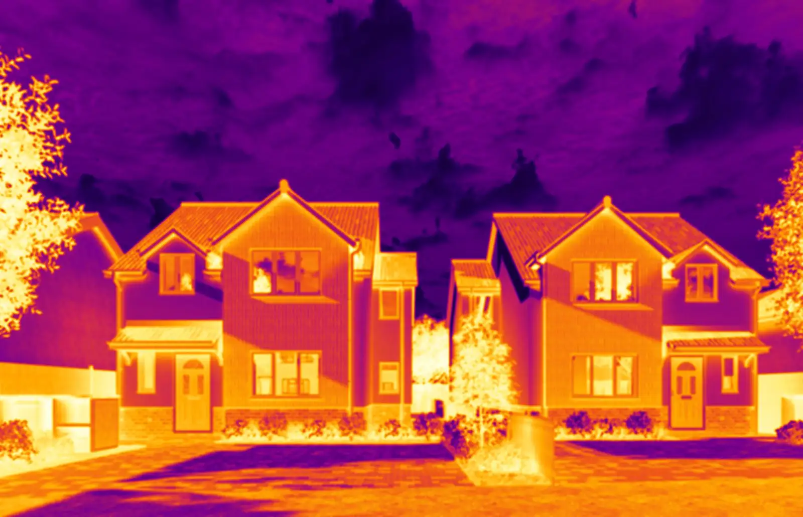 Thermal image of new build homes showing heat loss Snag Surveys